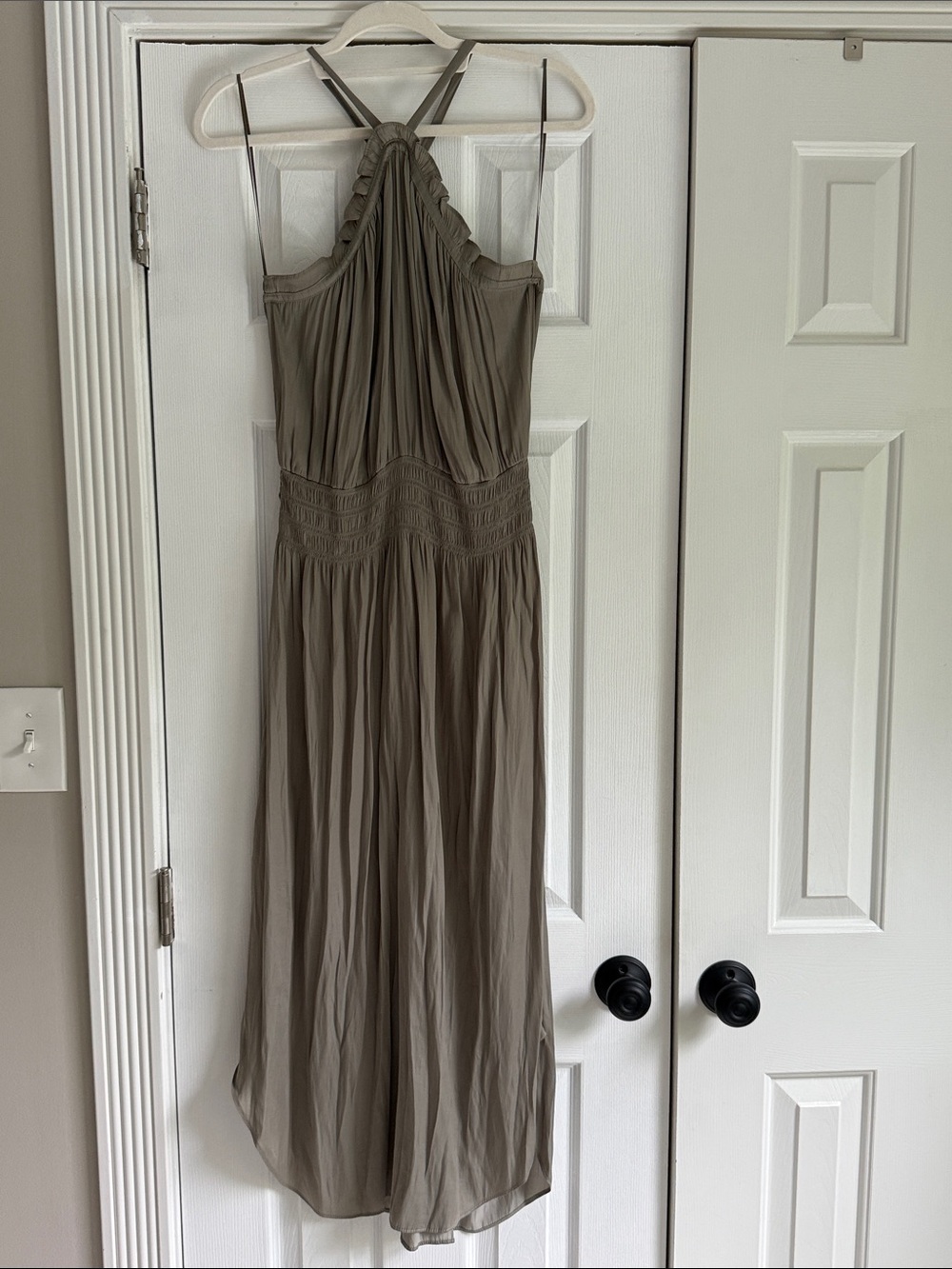 Smocked Halter Maxi Dress in Taupe
